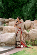 Ajrakh Modal Silk Red and White Saree
