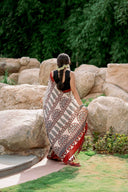 Ajrakh Modal Silk Red and White Saree