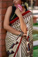 Ajrakh Modal Silk Red and White Saree