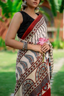 Ajrakh Modal Silk Red and White Saree