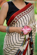 Ajrakh Modal Silk Red and White Saree
