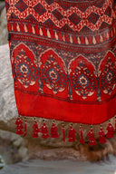 Orange-Black Ajrakh Modal Saree With Tassels