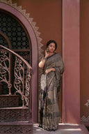 Ajrakh Black Saree With Handmade Tassels