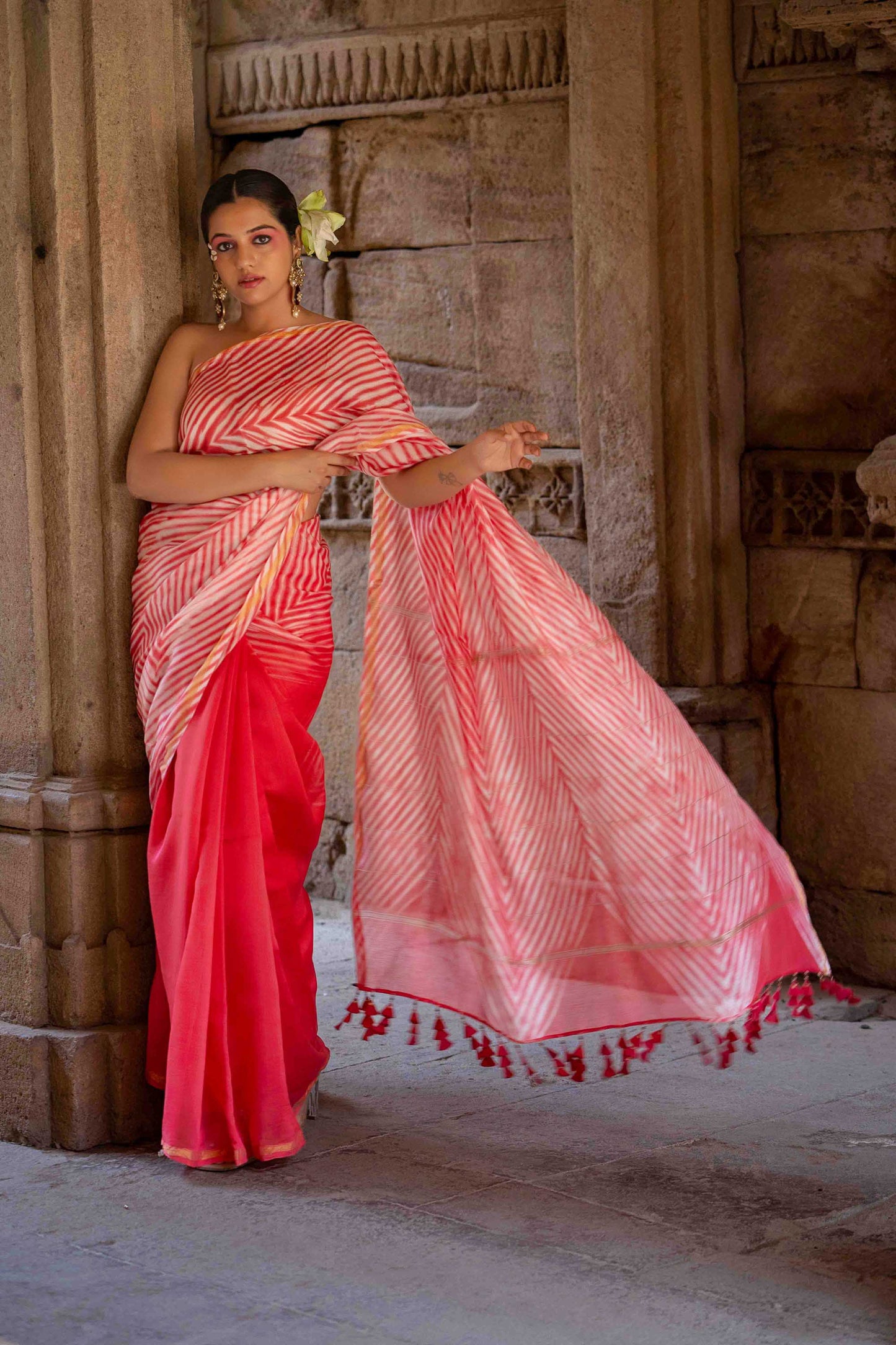 Laheriya Chanderi Pink Saree