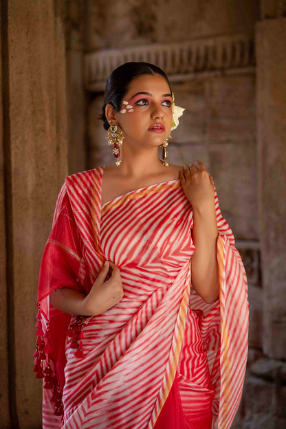 Laheriya Chanderi Pink Saree