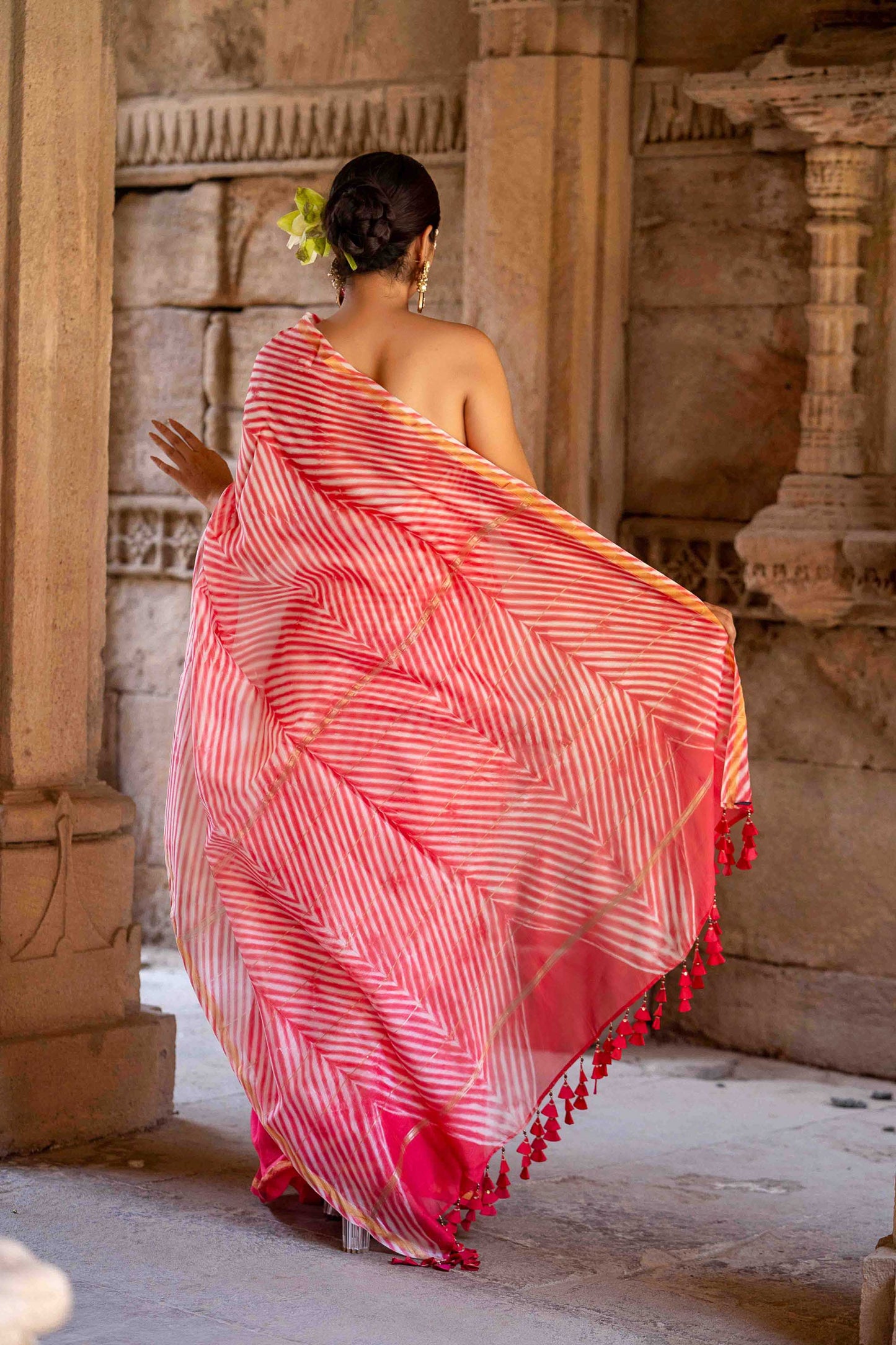 Laheriya Chanderi Pink Saree