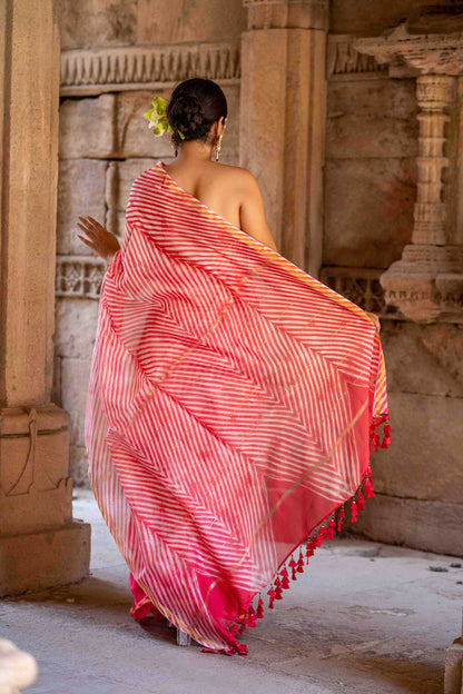 Laheriya Chanderi Pink Saree