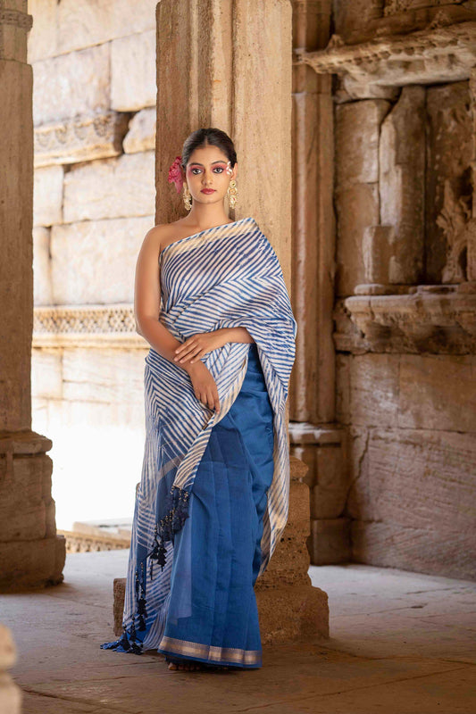 Blue Laheriya Chanderi Saree