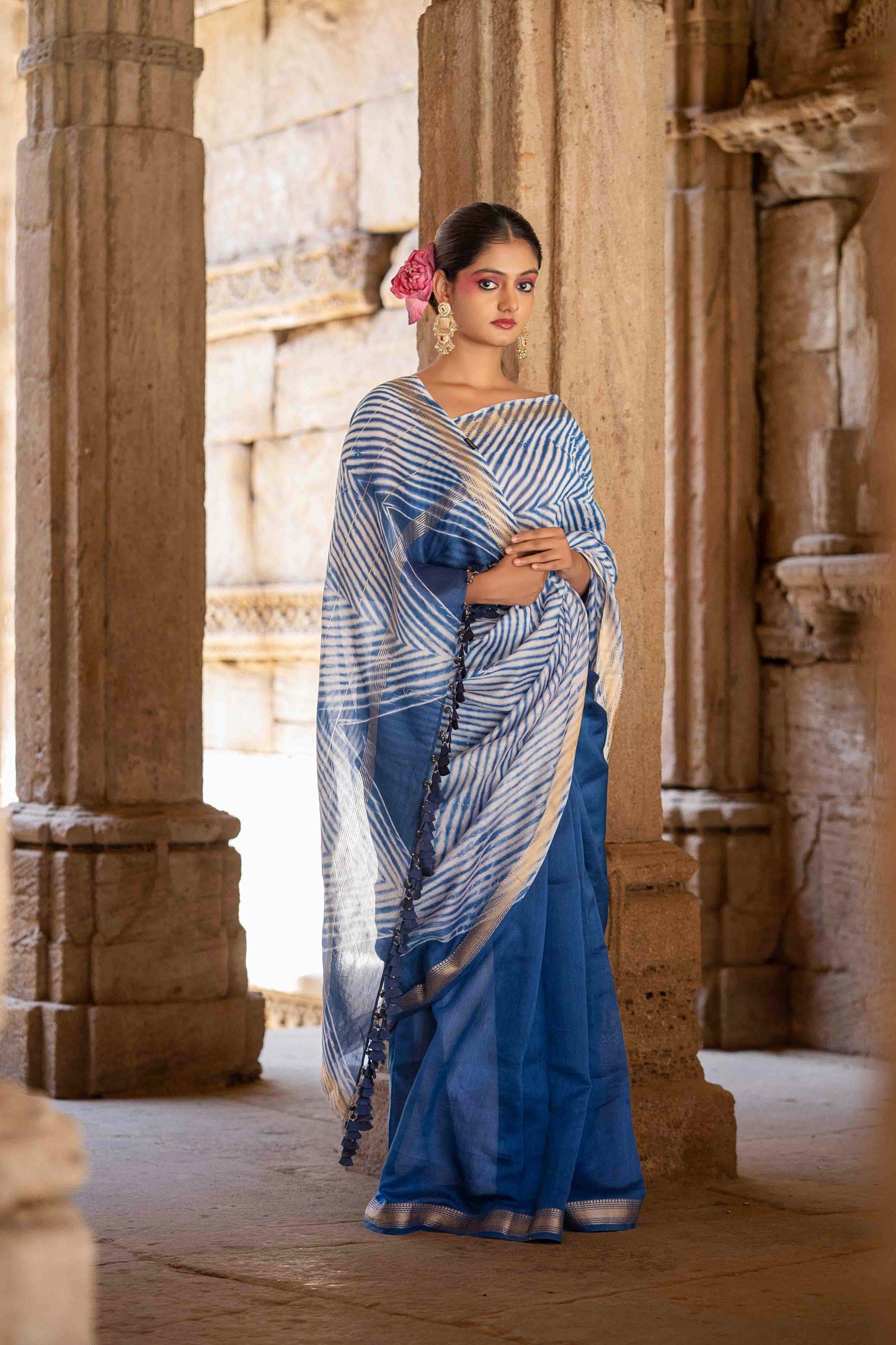 Blue Laheriya Chanderi Saree