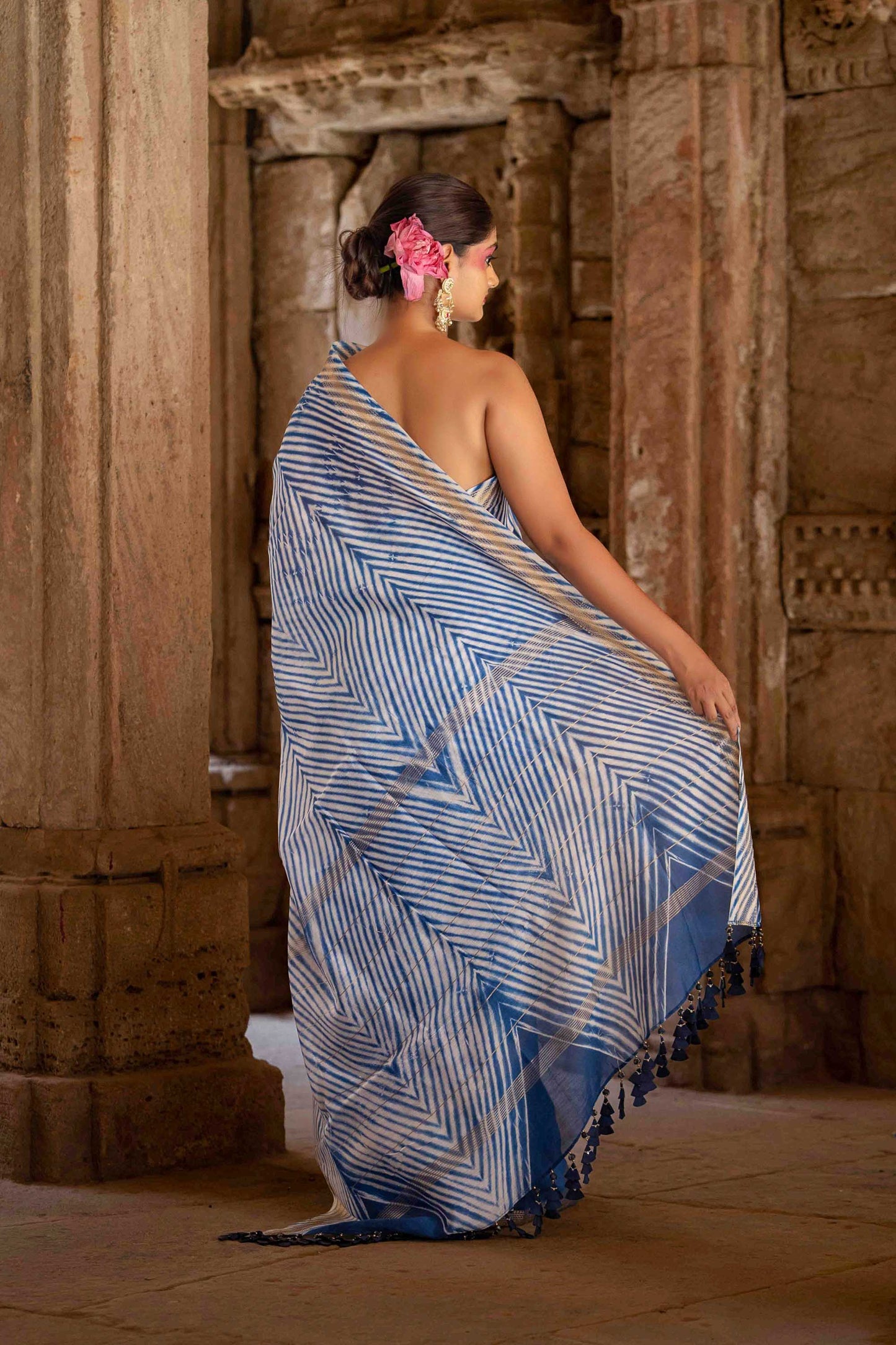 Blue Laheriya Chanderi Saree