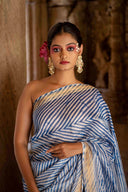 Blue Laheriya Chanderi Saree