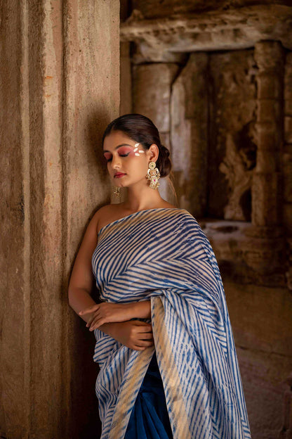 Blue Laheriya Chanderi Saree