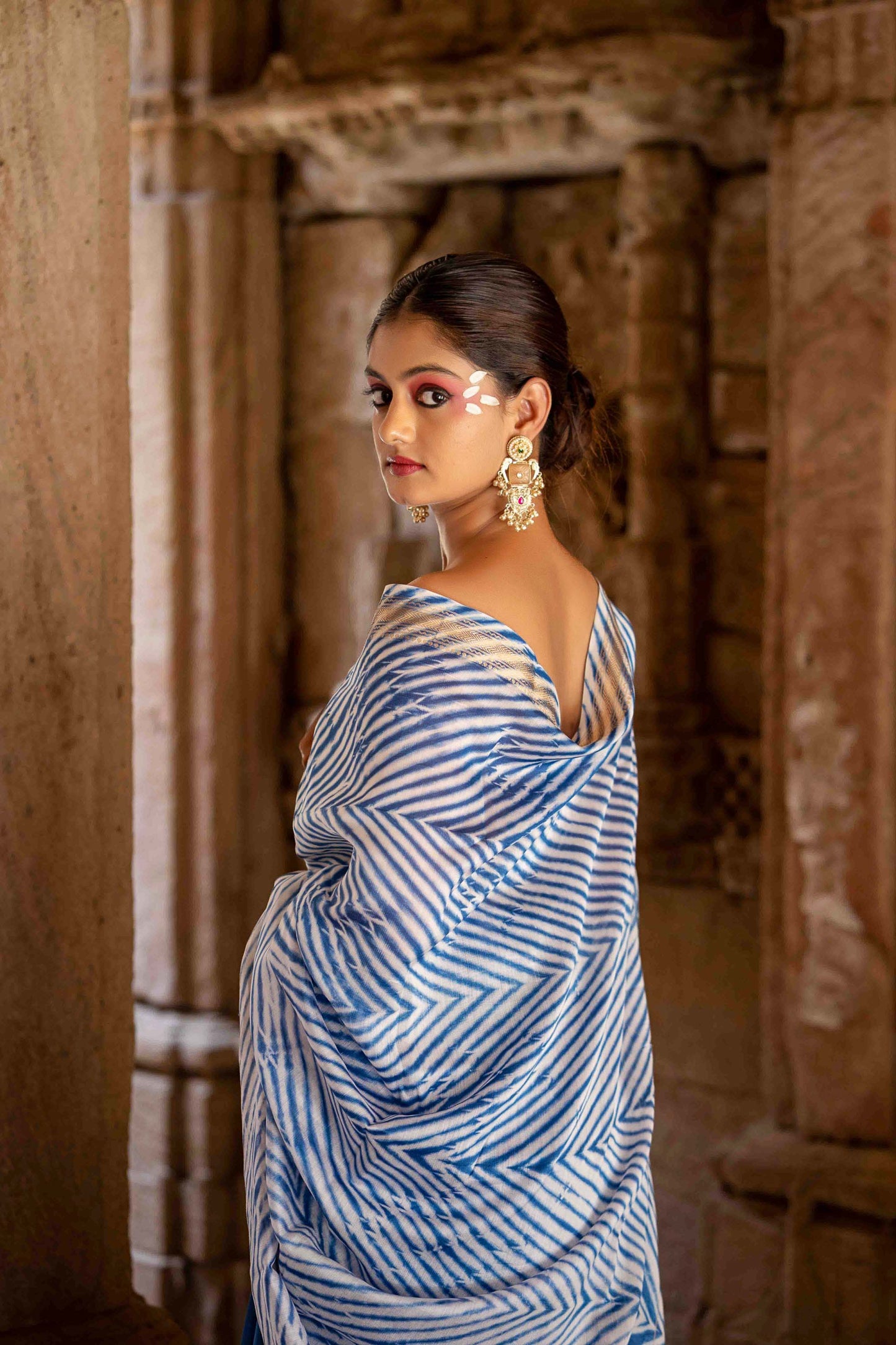 Blue Laheriya Chanderi Saree