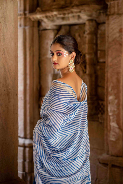 Blue Laheriya Chanderi Saree