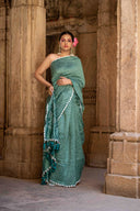 Bandhej Rama Green Saree