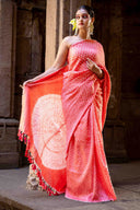 Bandhani Shibori Peach Saree With Tassels