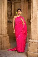 Pink Bandhej Saree  Saree With  Tassels