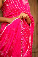 Pink Bandhej Saree  Saree With  Tassels