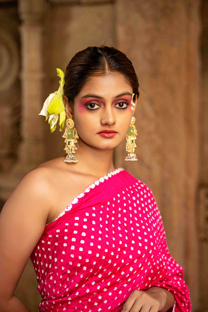 Pink Bandhej Saree  Saree With  Tassels