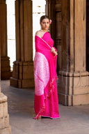 Pink Bandhani Shibori Saree With Artisanal Tassels