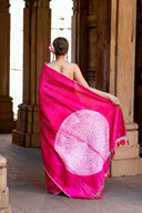 Pink Bandhani Shibori Saree With Artisanal Tassels