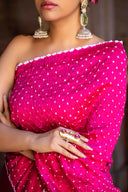 Pink Bandhani Shibori Saree With Artisanal Tassels