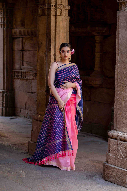 Laheriya Chanderi Purple Saree With Tassels