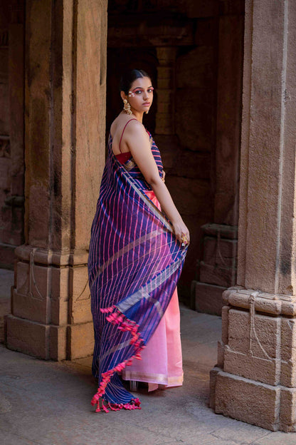 Laheriya Chanderi Purple Saree With Tassels
