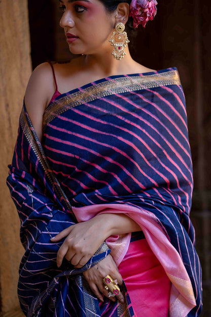 Laheriya Chanderi Purple Saree With Tassels