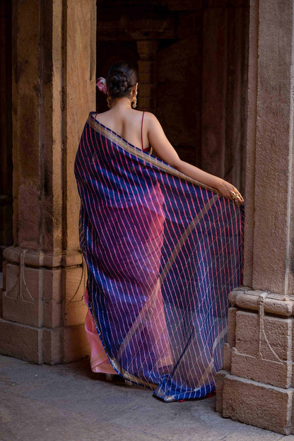 Laheriya Chanderi Purple Saree With Tassels
