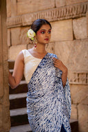 Blue Shibori Modal Saree With Handmade Tassels