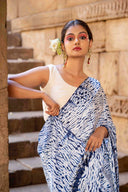 Blue Shibori Modal Saree With Handmade Tassels