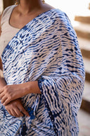 Blue Shibori Modal Saree With Handmade Tassels