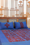 Multi Blue Patch Applique Cotton Bedsheet Set | Craftroots