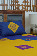 Multi Blue Aari & Hand Work 9 Block Cotton Bedsheet Set | Craftroots