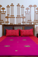 Pink & Peach Block Print Cotton Bedsheet with Hand Work | Craftroots