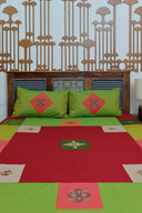 Multi Green Aari & Hand Work 9 Block Cotton Bedsheet Set | Craftroots