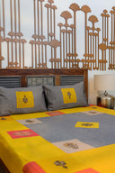 Multi Yellow Aari & Hand Work 9 Block Cotton Bedsheet Set | Craftroots
