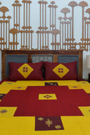 Multi Yellow Aari & Hand Work 9 Block Cotton Bedsheet Set | Craftroots