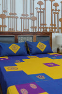 Multi Blue Aari & Hand Work 9 Block Cotton Bedsheet Set | Craftroots