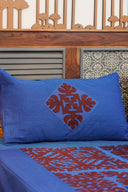 Multi Blue Patch Applique Cotton Bedsheet Set | Craftroots