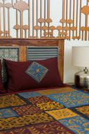 Multi Maroon Patch Applique Cotton Bedsheet Set | Craftroots