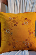 Yellow Saffron Hand Work Cotton Cushion Cover 16x16 | Craftroots