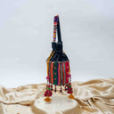 Black Mashru Check Potli with Bead & Brass Tikki Handwork | Gramshree