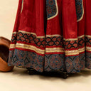 Red Modal Chaniya with Ajrakh Block Print Border & Patches | 8 Metre