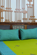 Green Block Print & Hand Work Cotton Bedsheet | Craftroots