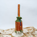 Green Mashru Potli with Orange Stripe | Bead & Brass Tikki Handwork | Gramshree
