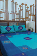Multi Blue Aari & Hand Work 9 Block Cotton Bedsheet Set | Craftroots