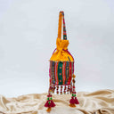 Yellow Mashru Check Small Potli with Bead & Brass Tikki Handwork | Gramshree