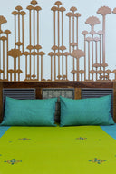 Green Block Print & Hand Work Cotton Bedsheet | Craftroots